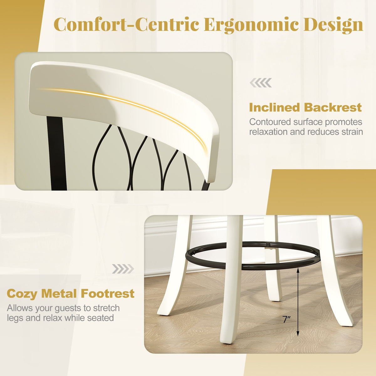 Set of 2 Bar Stools Swivel Bar Chairs with Footrest Rubber Wood Frame and Tufted Rivets-26 inches view 7