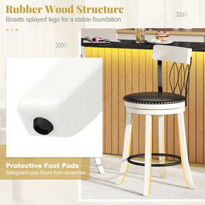 Set of 2 Bar Stools Swivel Bar Chairs with Footrest Rubber Wood Frame and Tufted Rivets-26 inches view 8
