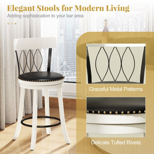 Set of 2 Bar Stools Swivel Bar Chairs with Footrest Rubber Wood Frame and Tufted Rivets-26 inches view 9