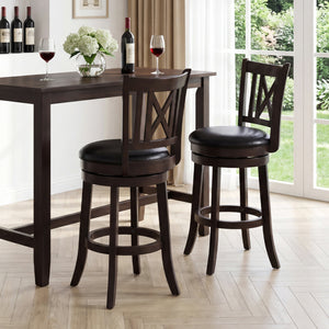 Set of 2 Bar Stools Swivel Bar Chairs with Hollowed Backrest and Footrest-26 inches view 2