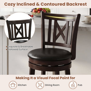 Set of 2 Bar Stools Swivel Bar Chairs with Hollowed Backrest and Footrest-26 inches view 6