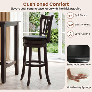 Set of 2 Bar Stools Swivel Bar Chairs with Hollowed Backrest and Footrest-30 inches view 7