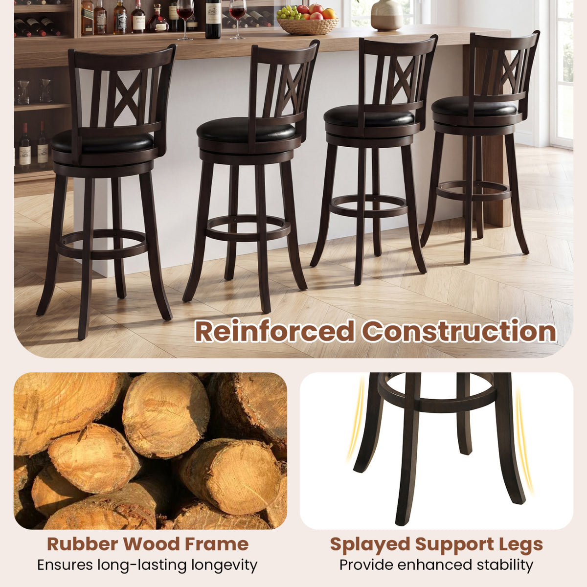 Set of 2 Bar Stools Swivel Bar Chairs with Hollowed Backrest and Footrest-30 inches view 8