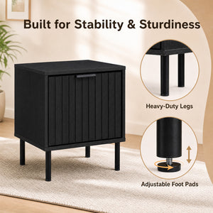 Set of 2 Black Modern Nightstand with Vertical-Striped Storage Drawer-Black view 8