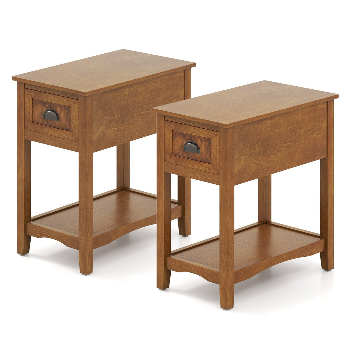 Set of 2 Contemporary Side End Table with Drawer-Natural view 4