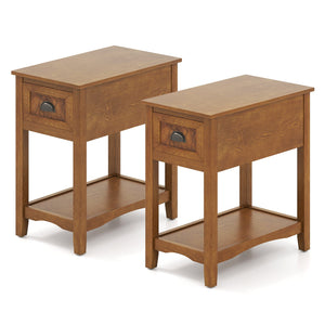 Set of 2 Contemporary Side End Table with Drawer-Natural view 4