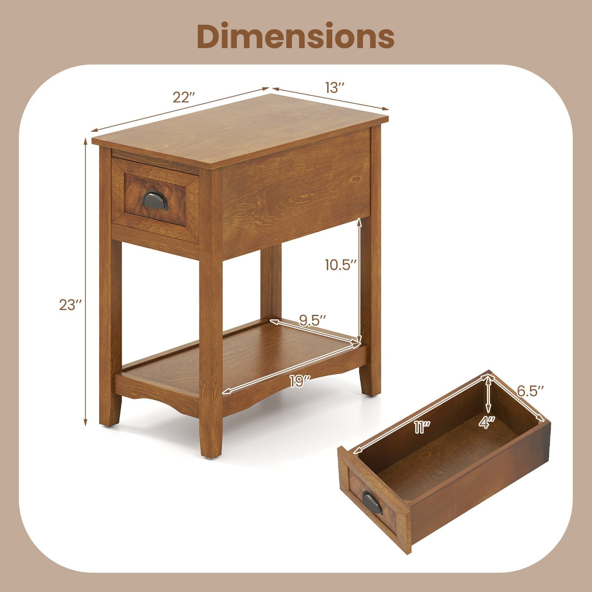 Set of 2 Contemporary Side End Table with Drawer-Natural view 5