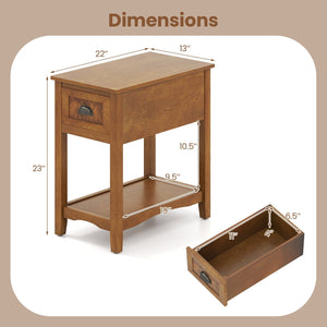 Set of 2 Contemporary Side End Table with Drawer-Natural view 5