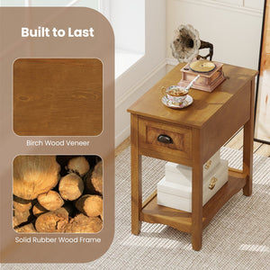 Set of 2 Contemporary Side End Table with Drawer-Natural view 9