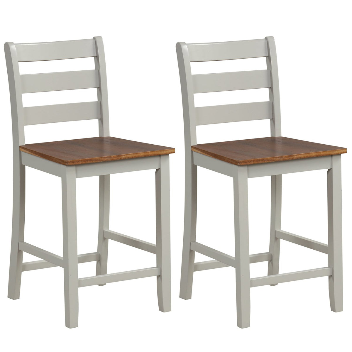 Set of 2 Counter Bar Stool with Inclined Backrest and Footrest-Gray