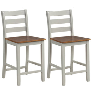 Set of 2 Counter Bar Stool with Inclined Backrest and Footrest-Gray