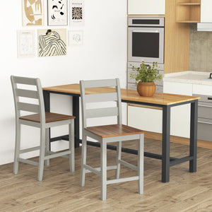 Set of 2 Counter Bar Stool with Inclined Backrest and Footrest-Gray view 2