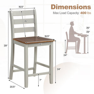 Set of 2 Counter Bar Stool with Inclined Backrest and Footrest-Gray view 4