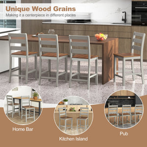 Set of 2 Counter Bar Stool with Inclined Backrest and Footrest-Gray view 8