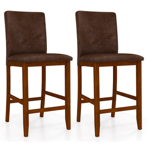 Set of 2 Counter Barstools with Rubberwood Legs and Upholstered Seat-Walnut