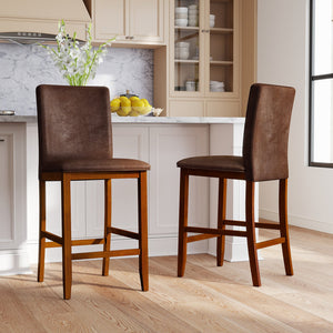 Set of 2 Counter Barstools with Rubberwood Legs and Upholstered Seat-Walnut view 2