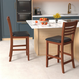 Set of 2 Counter Height Bar Chair Kitchen Island Stool with Backrest and Footrest-Walnut view 3