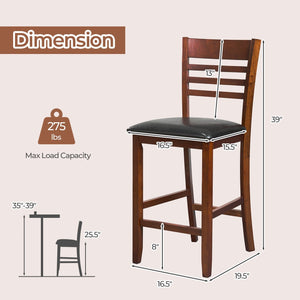 Set of 2 Counter Height Bar Chair Kitchen Island Stool with Backrest and Footrest-Walnut view 4