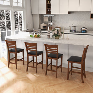 Set of 2 Counter Height Bar Chair Kitchen Island Stool with Backrest and Footrest-Walnut view 5