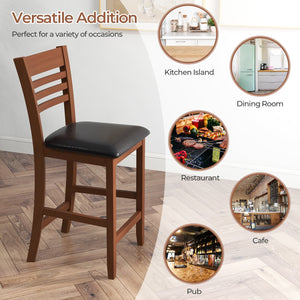 Set of 2 Counter Height Bar Chair Kitchen Island Stool with Backrest and Footrest-Walnut view 6