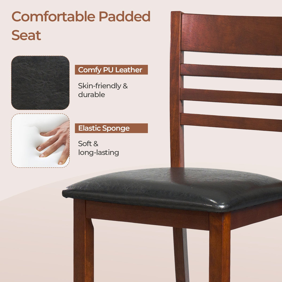 Set of 2 Counter Height Bar Chair Kitchen Island Stool with Backrest and Footrest-Walnut view 7