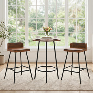 Set of 2 Counter Height Bar Stool with Low Back Metal Legs and Footrest for Kitchen Island-Brown view 2
