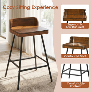 Set of 2 Counter Height Bar Stool with Low Back Metal Legs and Footrest for Kitchen Island-Brown view 5