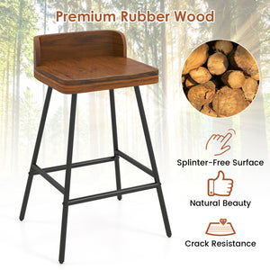 Set of 2 Counter Height Bar Stool with Low Back Metal Legs and Footrest for Kitchen Island-Brown view 7