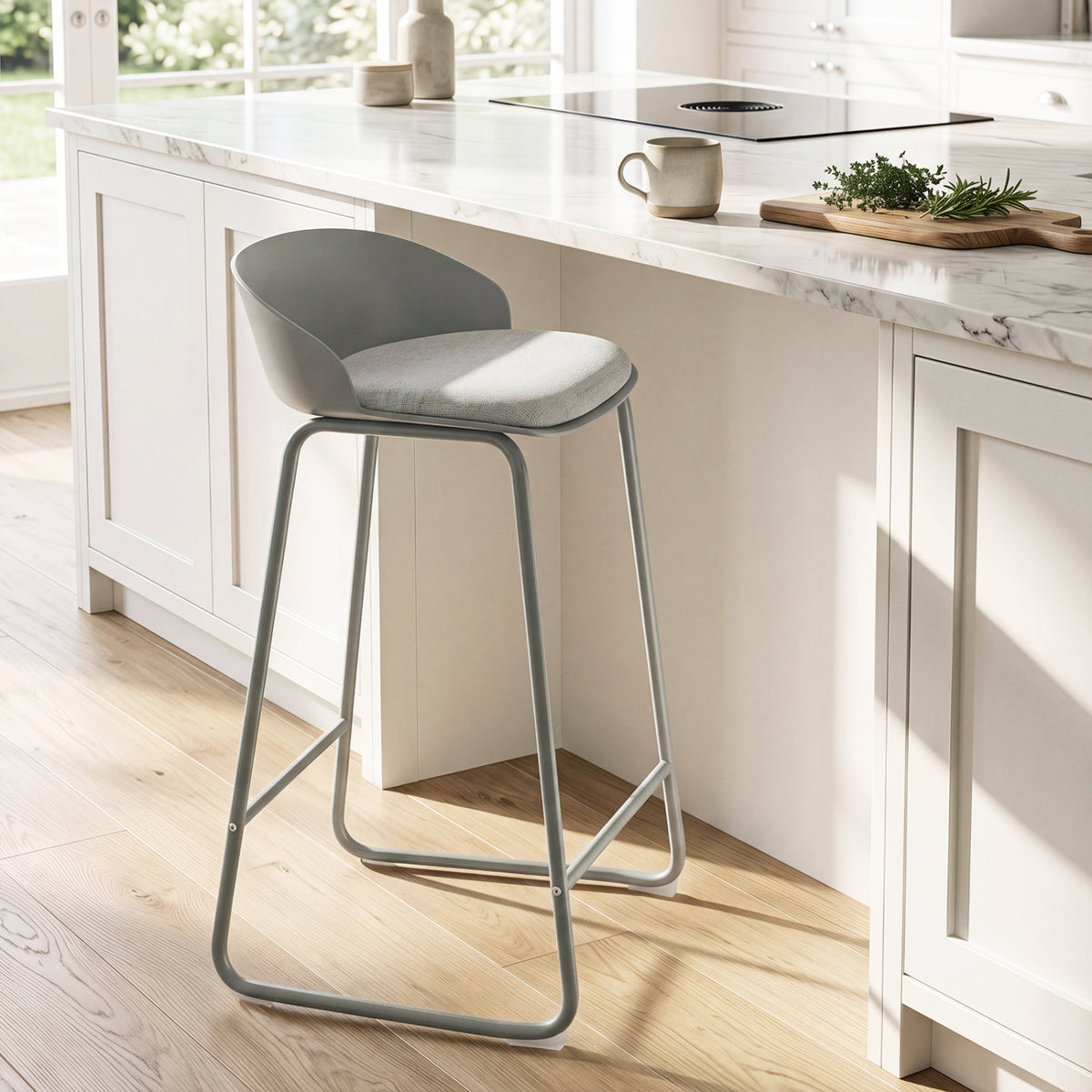 Set of 2 Counter Height Bar Stools with Curved Backrest and Metal Frame for Kitchen Dining-Gray view 2