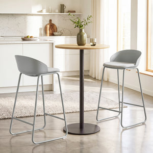 Set of 2 Counter Height Bar Stools with Curved Backrest and Metal Frame for Kitchen Dining-Gray view 3