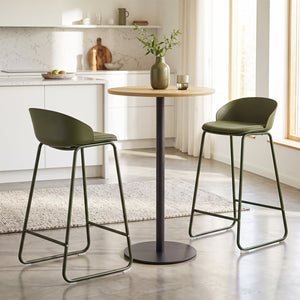 Set of 2 Counter Height Bar Stools with Curved Backrest and Metal Frame for Kitchen Dining-Green view 3