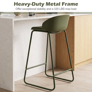 Set of 2 Counter Height Bar Stools with Curved Backrest and Metal Frame for Kitchen Dining-Green view 6