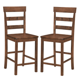 Set of 2 Counter Height Bar Stools with Rubber Wood Frame for Home Dining Room-Brown