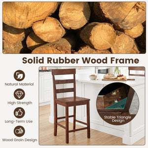 Set of 2 Counter Height Bar Stools with Rubber Wood Frame for Home Dining Room-Brown view 7