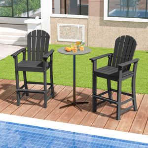 Set of 2 Counter Height Outdoor HDPE Bar Stool with Armrests and Footrest-Black view 2