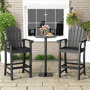 Set of 2 Counter Height Outdoor HDPE Bar Stool with Armrests and Footrest-Black view 3