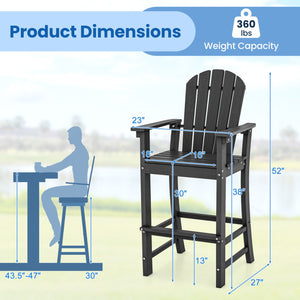 Set of 2 Counter Height Outdoor HDPE Bar Stool with Armrests and Footrest-Black view 4
