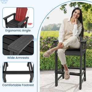 Set of 2 Counter Height Outdoor HDPE Bar Stool with Armrests and Footrest-Black view 7