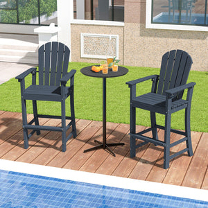Set of 2 Counter Height Outdoor HDPE Bar Stool with Armrests and Footrest-Navy view 2
