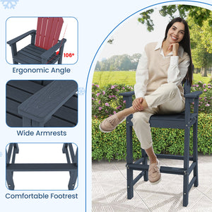 Set of 2 Counter Height Outdoor HDPE Bar Stool with Armrests and Footrest-Navy view 7