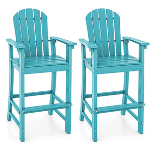 Set of 2 Counter Height Outdoor HDPE Bar Stool with Armrests and Footrest-Turquoise