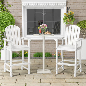 Set of 2 Counter Height Outdoor HDPE Bar Stool with Armrests and Footrest-White view 3