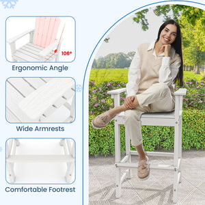 Set of 2 Counter Height Outdoor HDPE Bar Stool with Armrests and Footrest-White view 6