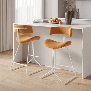 Set of 2 Counter Height Stools 25 Inch Armless Barstools with Padded Seat and Footrest-Orange view 2