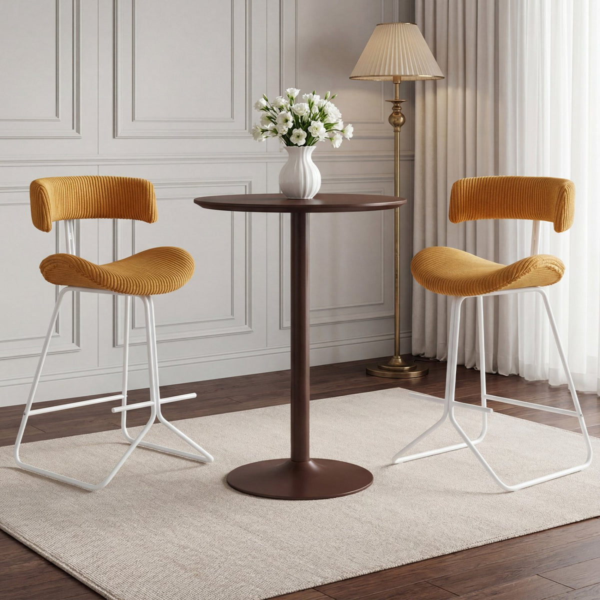 Set of 2 Counter Height Stools 25 Inch Armless Barstools with Padded Seat and Footrest-Orange view 3