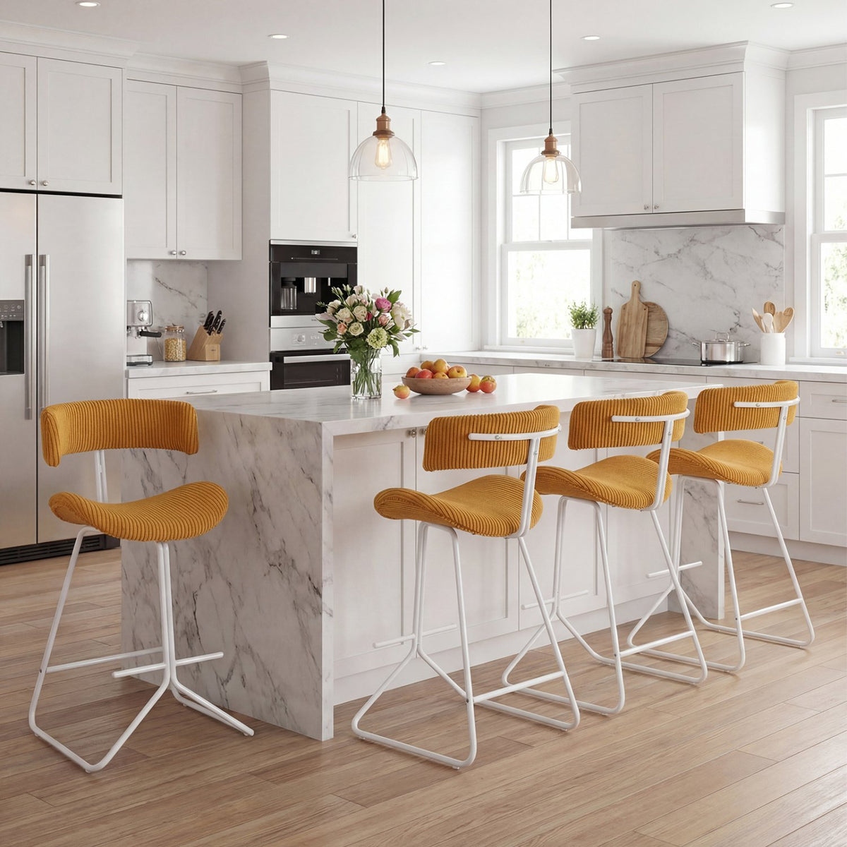 Set of 2 Counter Height Stools 25 Inch Armless Barstools with Padded Seat and Footrest-Orange view 6