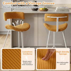 Set of 2 Counter Height Stools 25 Inch Armless Barstools with Padded Seat and Footrest-Orange view 7