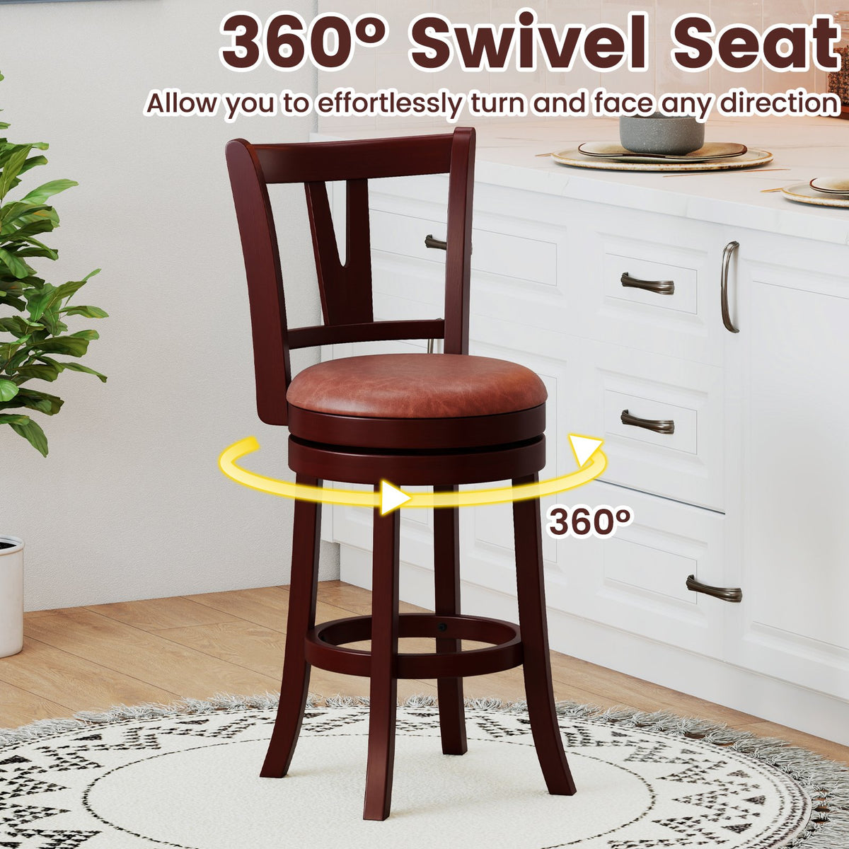 Set of 2 Counter Height Swivel Barstools with High Backs and Footrests-26 inches view 6