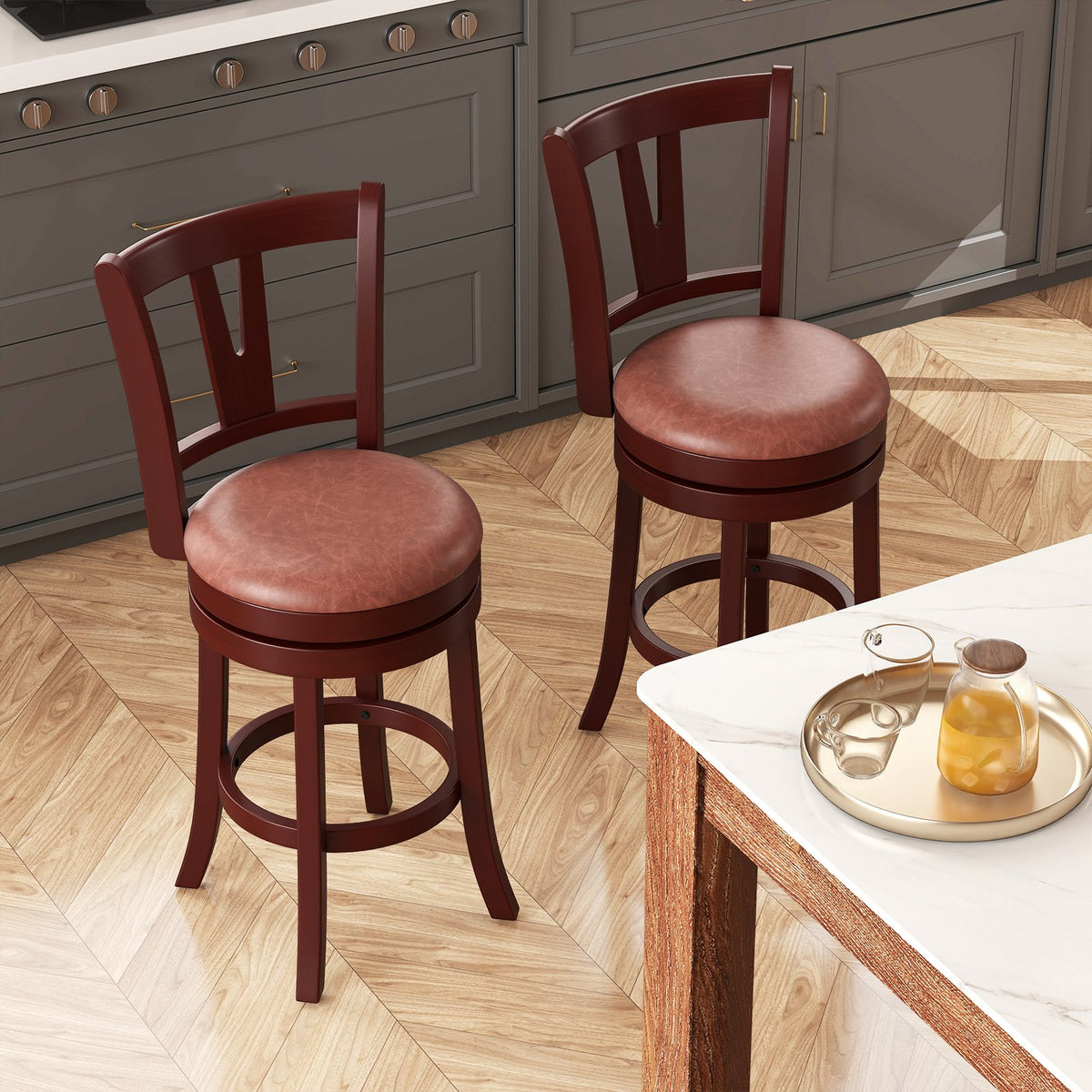 Set of 2 Counter Height Swivel Barstools with High Backs and Footrests-30 inches view 2