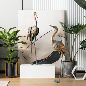 Set of 2 Crane Garden Statues Standing Metal Crane Sculptures Bird view 2
